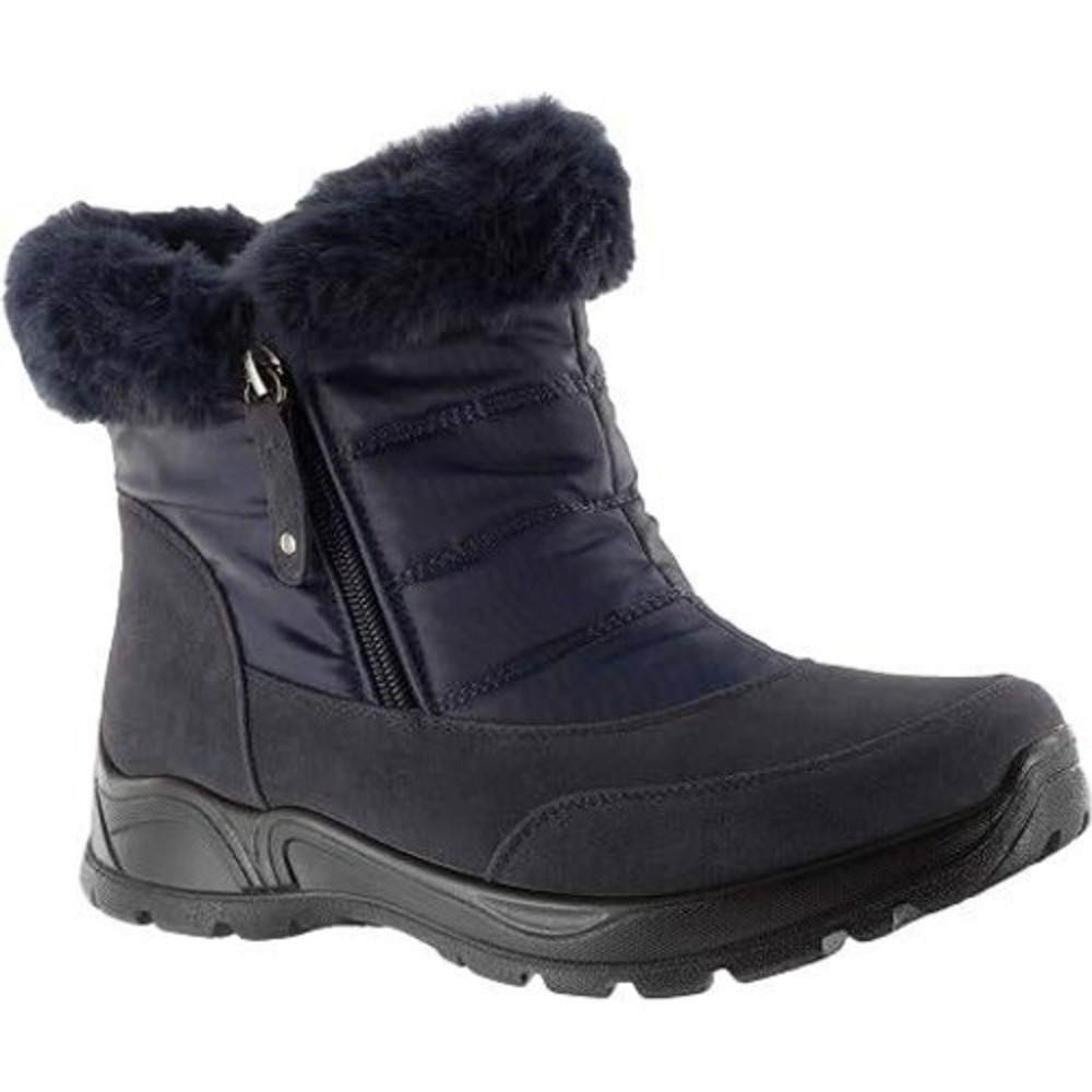 Easy Street Womens Frosty Winter Boots Navy Blue Faux Fur Ankle Booties Size 7 W